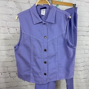 Vintage denim Jumpsuit purple lavender Sleeveless pant vest set 80’s high waist